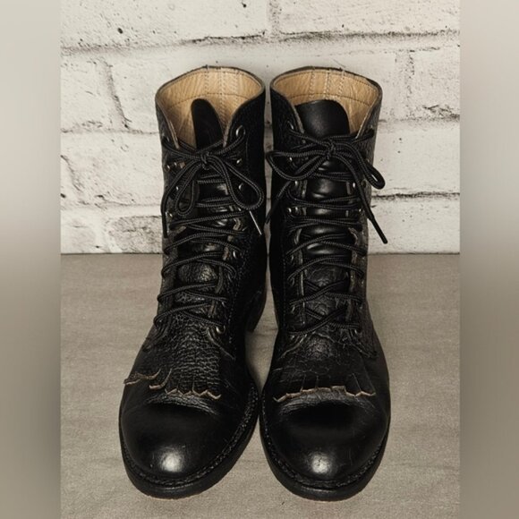 Vintage Brahma Canada West Black Leather Work Boots Lace-to-Toe Size 6 - Picture 2 of 12